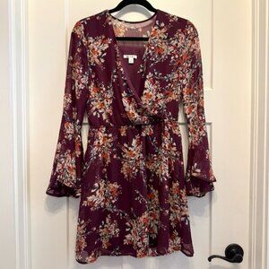 Miami floral maroon dress! Beautiful pattern and so flattering! Faux wrap top.